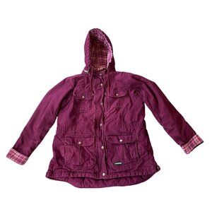 Berne Ladies Maroon Jacket Plaid Lining Snap Closures XL